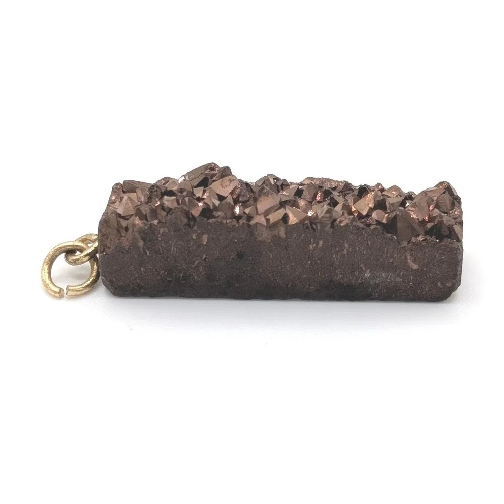 Bronze Druzy Bar Pendant Rectangular Raw Crystal Gold Tone Charm JTV